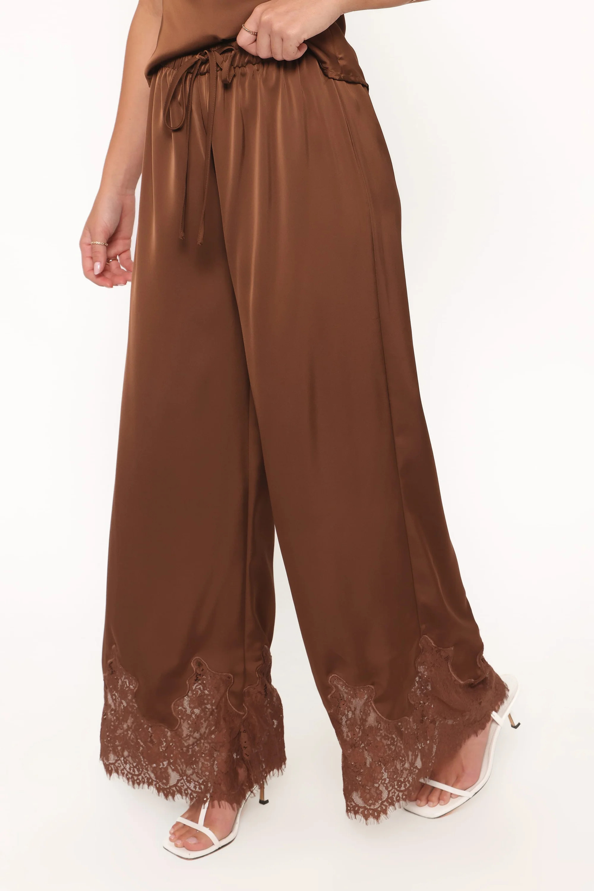 Viola Drawstring Wide Leg Pant - Chocolate | Petal & Pup (US)