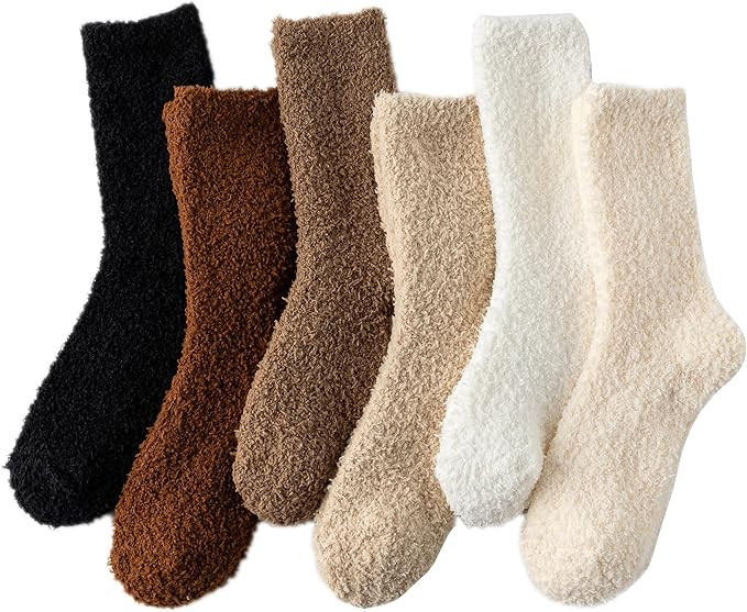 6 Pairs Fuzzy Socks For Women Soft Home Slipper Socks Fluffy Sleeping Socks don't Shed Lint | Amazon (US)