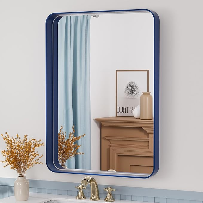 TETOTE 22 x 30 Navy Blue Mirror for Bathroom Metal Frame Wall Mounted Rectangle Mirror for Vanity... | Amazon (US)
