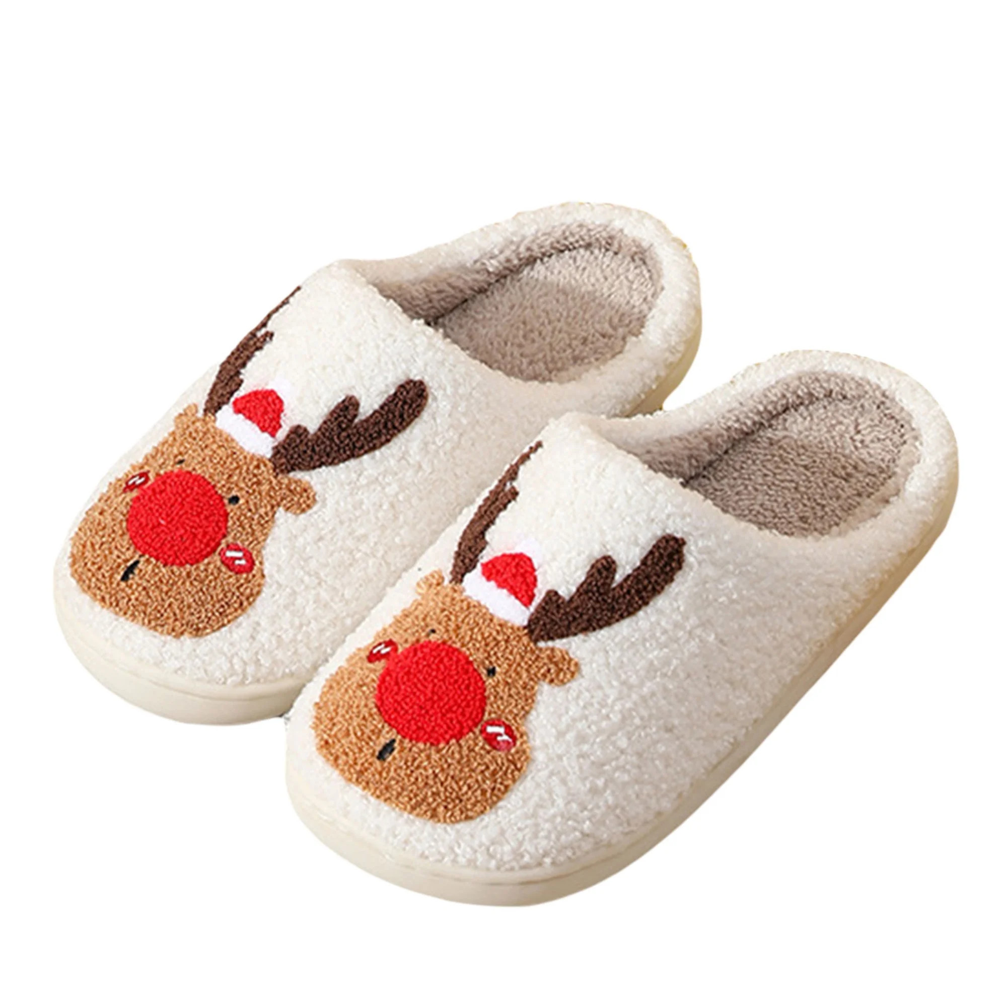 Women's Christmas Reindeer Slippers for Gifts, Winter Warm Animal Slippers Lightweight Fuzzy Hous... | Walmart (US)