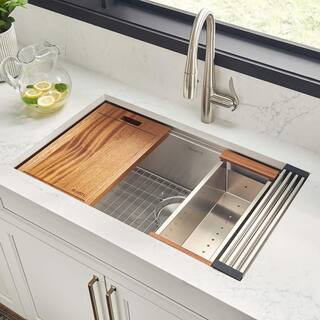 Ruvati 32 in. Single Bowl Undermount 16-Gauge Stainless Steel Ledge Kitchen Sink with Sliding Acc... | The Home Depot