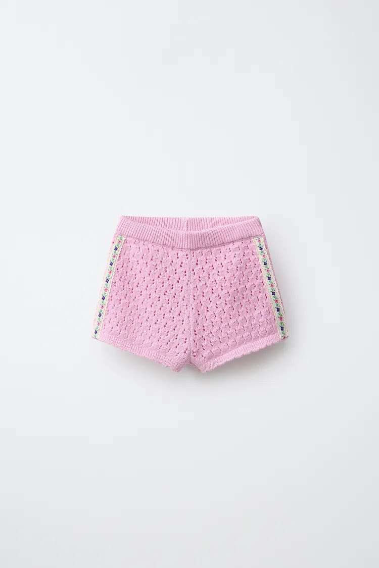 EMBROIDERED FLORAL KNIT SHORTS | Zara US