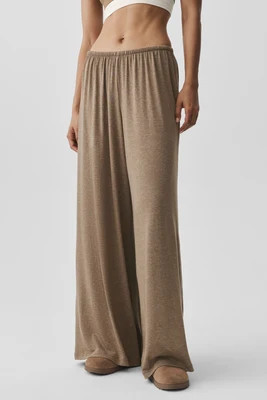 ALO | Semi Sheer High-Waist Oasis Wide Leg Pants (Regular) in Java Brown Heather, Size: 2XS | Alo Yoga