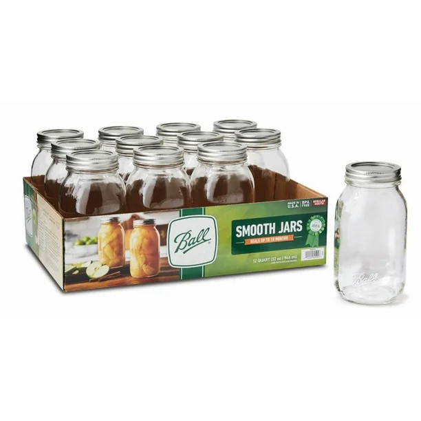 Ball Regular Mouth Quart Jars, Smooth Sided Mason Jars with Lids and Bands, 12 Count | Walmart (US)