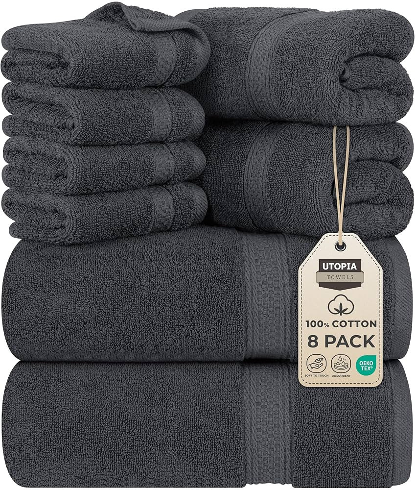 Utopia Towels 8 Piece Premium Towel Set, 2 Bath, 2 Hand, and 4 Wash Cloths, 600 GSM 100% Ring Spu... | Amazon (US)