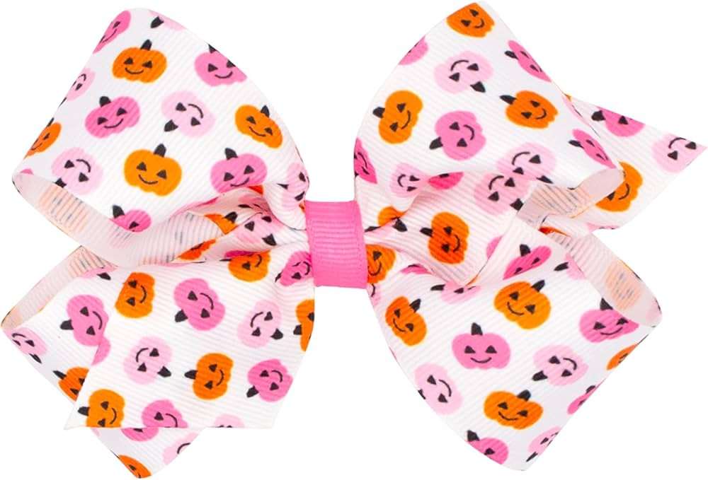 Wee Ones Girls Halloween-themed Pink Jack-O-Lantern Printed Grosgrain Hair Bow, Pink Jack O Lante... | Amazon (US)