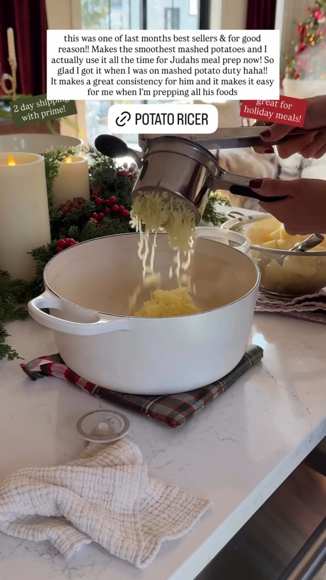 great for holiday meals! 2 day shipping with prime! this was one of last months best sellers & for good reason!! Makes the smoothest mashed potatoes and I actually use it all the time for Judahs meal prep now! So glad I got it when I was on mashed potato duty haha!!
It makes a great consistency for him and it makes it easy for me when I’m prepping all his foods