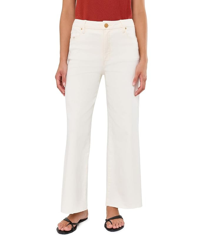 KUT from the Kloth Meg High-Rise Fab Ab Wide Leg Raw Hem Women's Jeans Ecru: 4 27 | Zappos.com