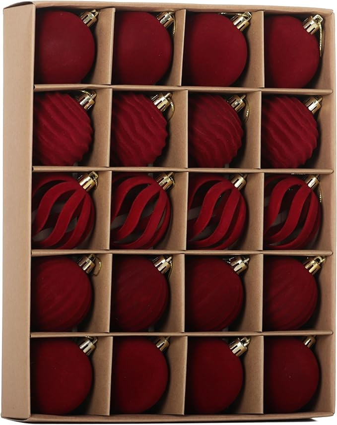 Senjie 20pcs Burgundy Velvet Christmas Ornaments Balls Flocked Christmas Tree 2.36 inch Plastic B... | Amazon (US)