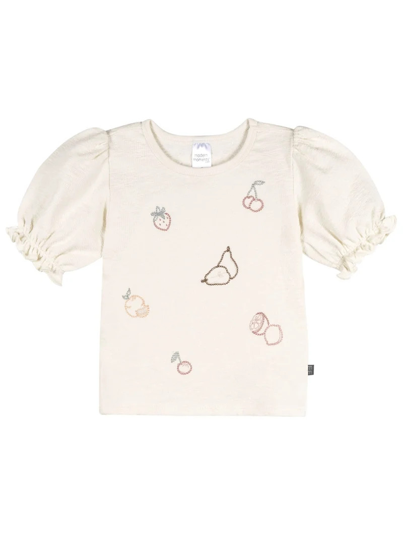 Modern Moments by Gerber Baby and Toddler Girl Organic Ruffle Puff Sleeve Top, Sizes 0/3 Months -... | Walmart (US)