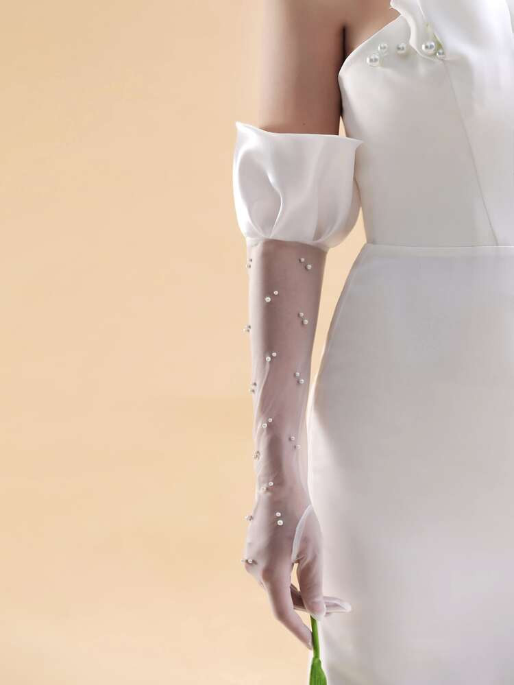 Faux Pearl Decor Bridal Gloves | SHEIN