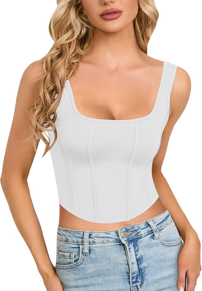 CLOZOZ Womens Bustier Corset Crop Tank Top Square Neck Sexy Crop Tops for Women Going Out Tops Tr... | Amazon (US)