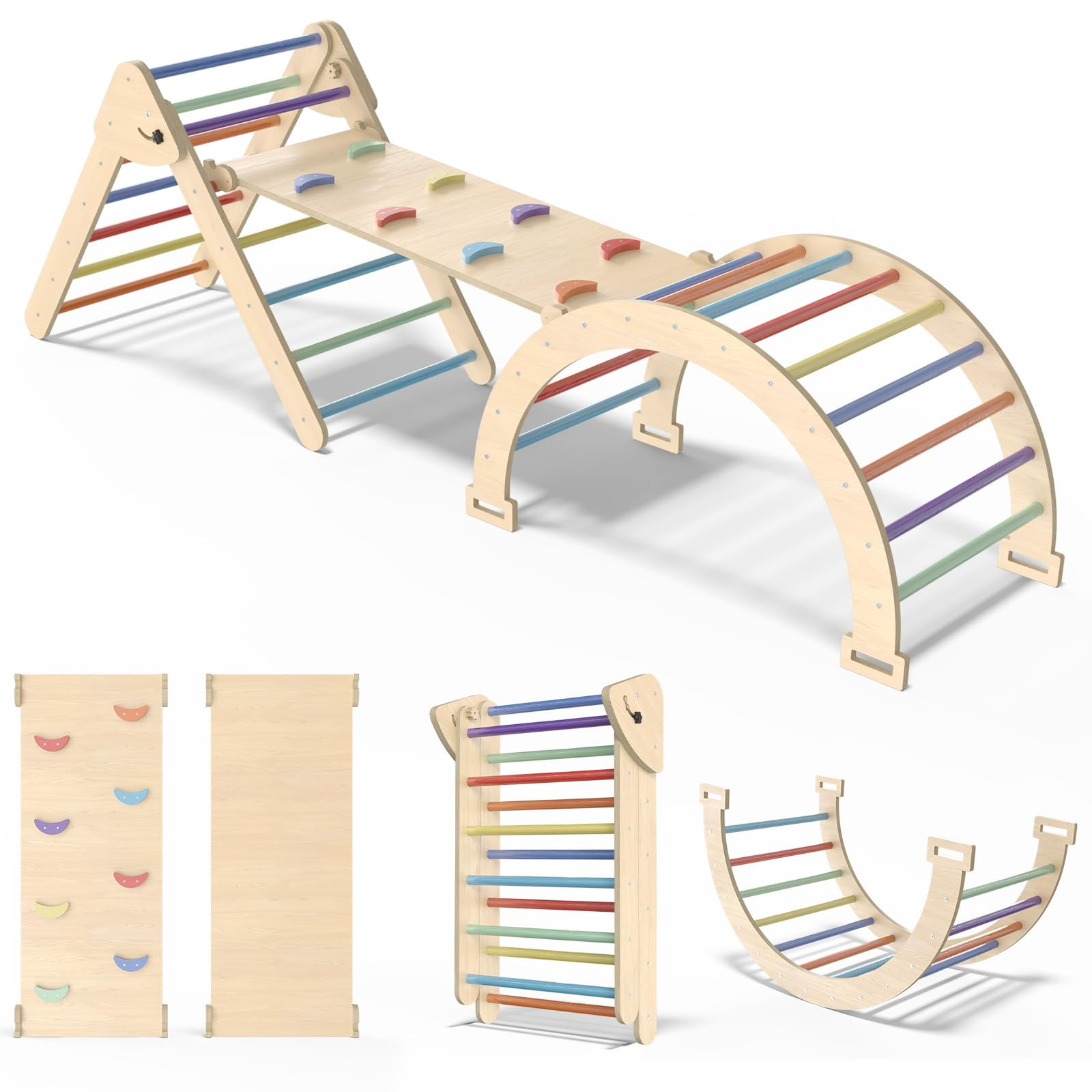 Large Pikler Triangle Set, 5 in 1 Foldable Baby Climbing Gym Indoor Montessori Climbing Set Woode... | Amazon (US)