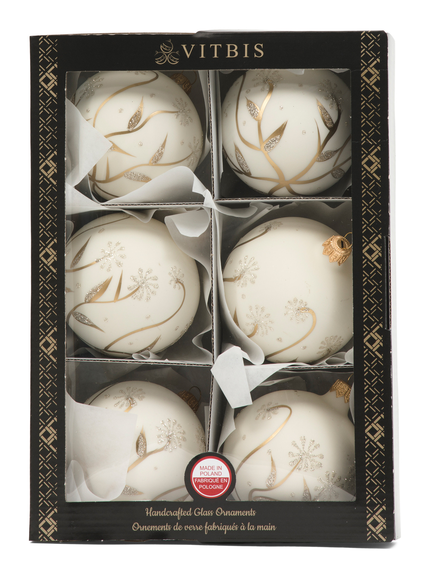 Handcrafted In Poland Set Of 6 Glass Ornaments With Floral Design | TJ Maxx