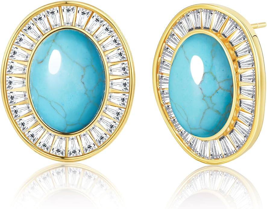 Large Chunky Brown Beige Tan Chocolate 18K gold plated Round Oval Button CZ Stud Enamel Statement... | Amazon (US)