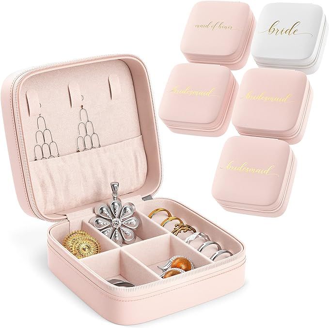 Set of 6 - Bridesmaid Gifts Jewelry Box | Bride Tribe Travel Jewelry Organizer for Bridesmaid Box... | Amazon (US)