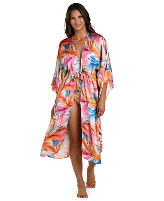 Women's Feathered Impressions Front Tie Cover-Up Kimono Swim Dress | Macy's