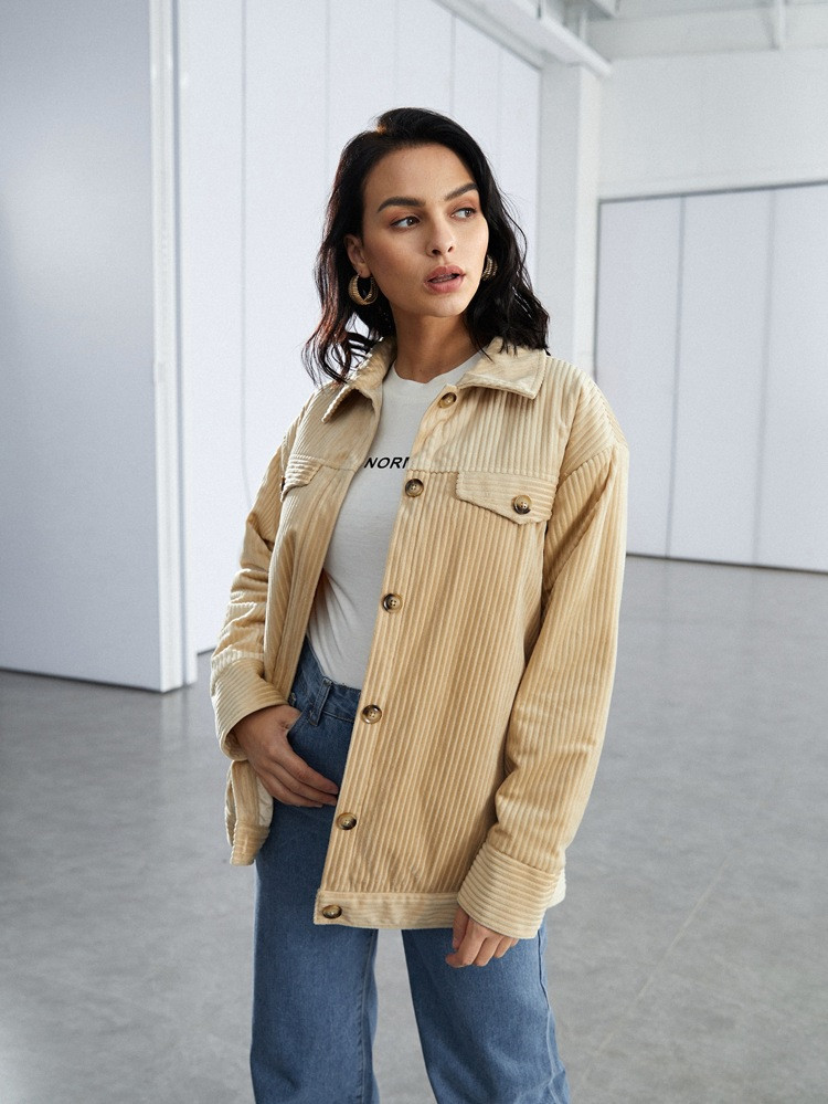 SHEIN Drop Shoulder Flap Detail Corduroy Coat | SHEIN