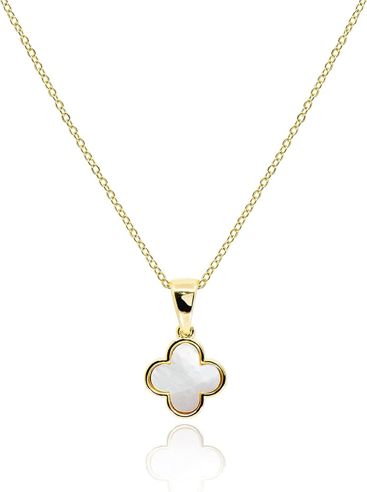 Dainty Four Leaf Clover Necklace for Women • Tiny Mother of Pearl White Black Blue Pink Mint Gr... | Amazon (US)