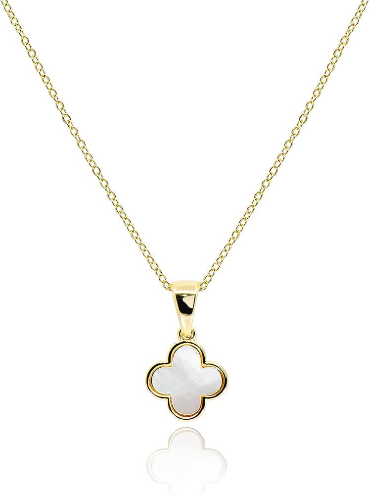 Dainty Four Leaf Clover Necklace for Women • Tiny Mother of Pearl White Black Blue Pink Mint Gr... | Amazon (US)