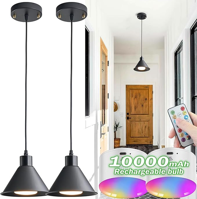 Battery Operated Pendant Light Set of 2, RGB Color Changing Rechargeable Hanging Light with Remot... | Amazon (US)