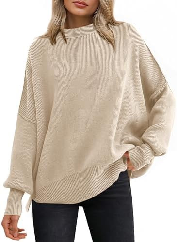ANRABESS Women Oversized Sweaters Batwing Long Sleeve 2025 Fall Outfits Crewneck Casual Knit Side... | Amazon (US)