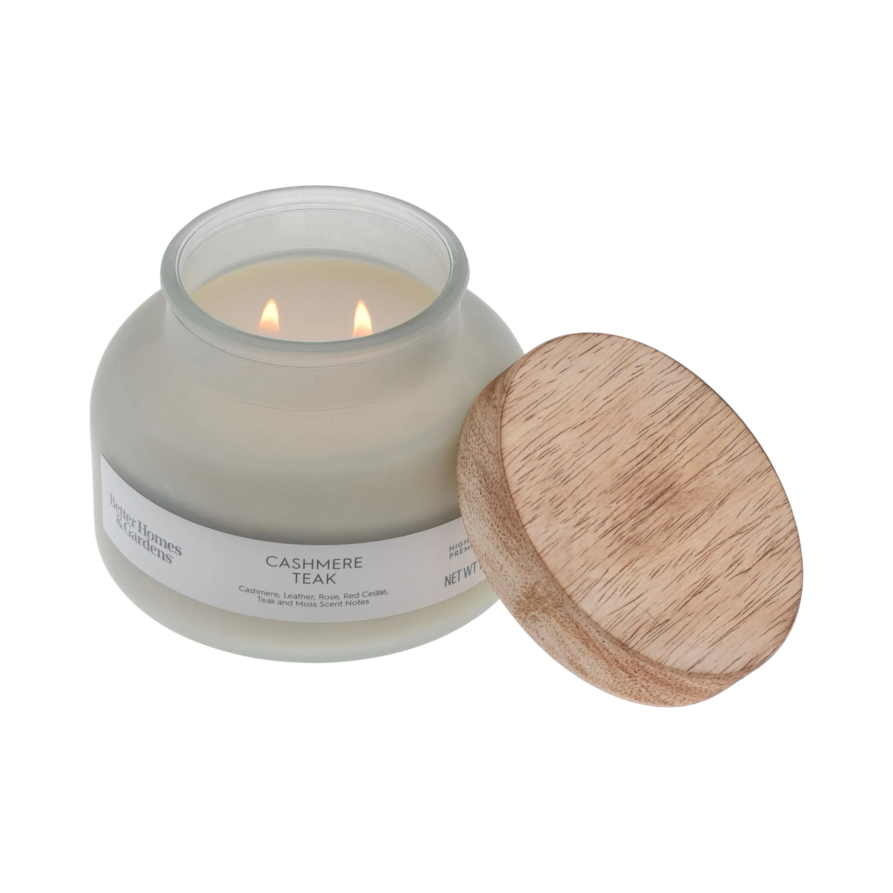 Better Homes and Gardens Cashmere Teak Scented 2-Wick Frosted Jar Candle 18oz. | Walmart (US)