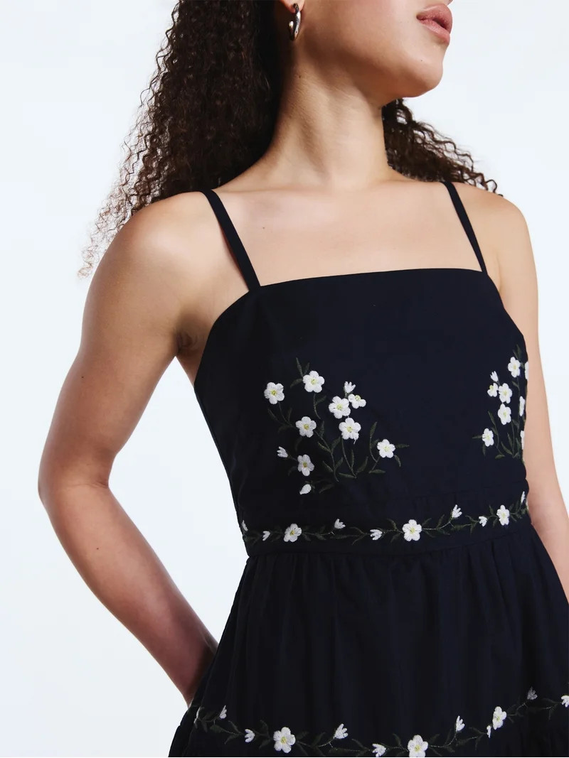 Free Assembly Women's and Women's Plus Embroidered Cotton Midi Dress, Sizes XS-4X | Walmart (US)