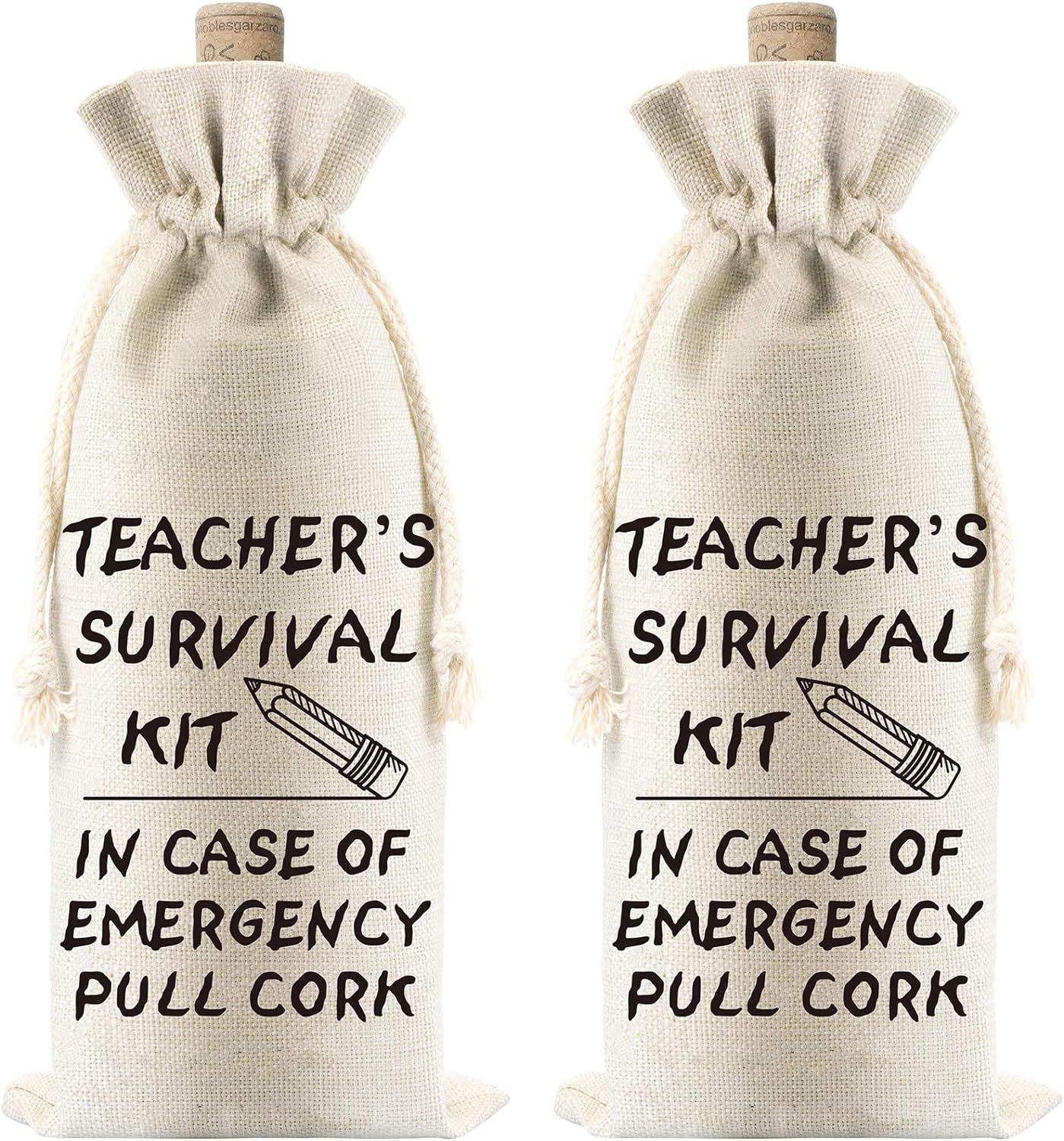 2 Pieces Teacher's Survival Kit Wine Bags Present for Teacher Gift for Coworkers Teacher Appreciatio | Amazon (US)