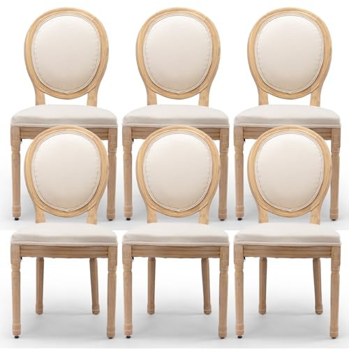 SoarTalent Upholstered Dining Chairs Set of 6 French Country Oval Fabric Back Kitchen Side Chair with Wood Legs for Dining Room, Kitchen, Restaurant(Beige-Fabric) | Amazon (US)