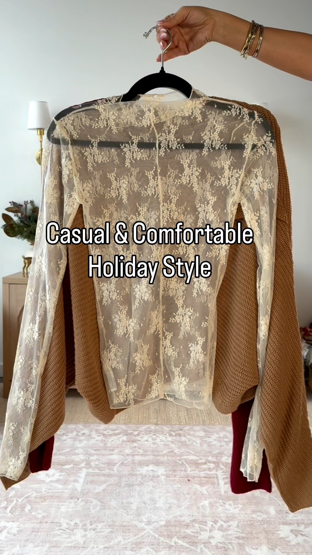 Casual & Comfortable holiday and everyday fit with a lace top, and a sweater over it. Love this paired together! 
Lace top- medium 
Top is called yellow and a small 
Denim - 2 long (run big) 

#LTKOver40 #LTKHoliday #LTKU