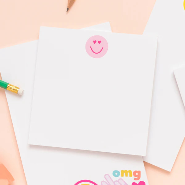 Peace Love and Happy Heart Eyes Pink Smiley Notepad | Joy Creative Shop