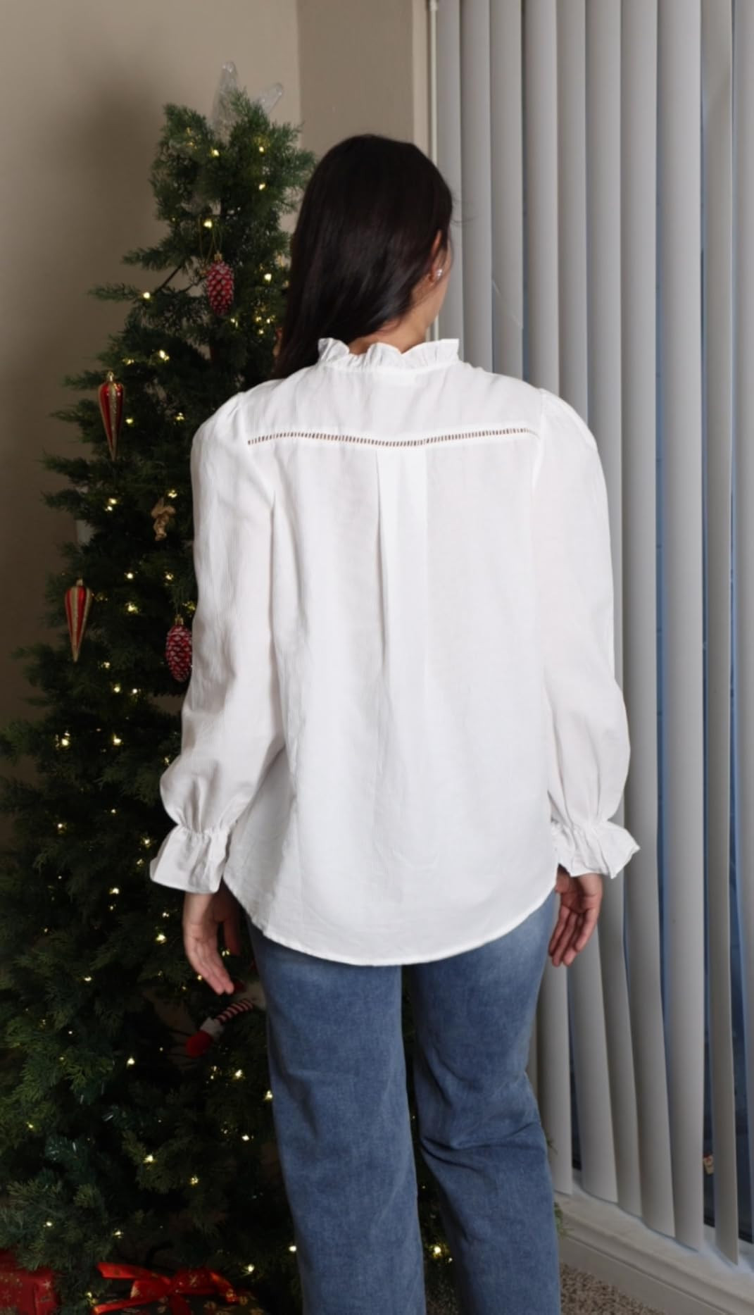 Bsubseach Women Puff Long Sleeve Shirt Textured Button Down Cotton Work Blouse Eyelet Ruffle Coll... | Amazon (US)
