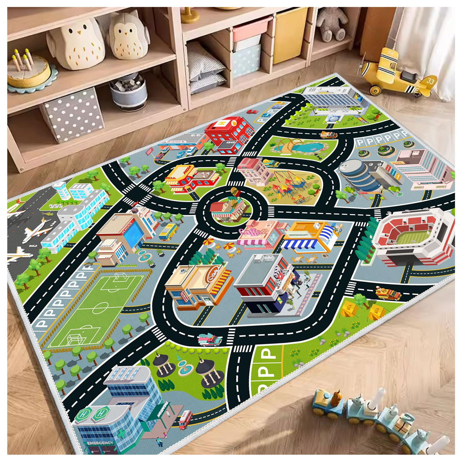 Kids Car Rug, Carpet Playmat for Toy Cars and Train, Road Traffic Play Mat for Kids, Play Area Ru... | Amazon (US)