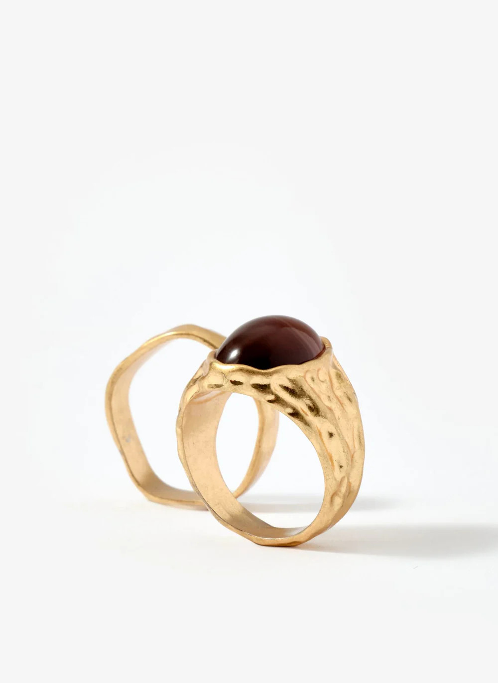 Gold Tone Two Pack Hammered Rings | Mint Velvet