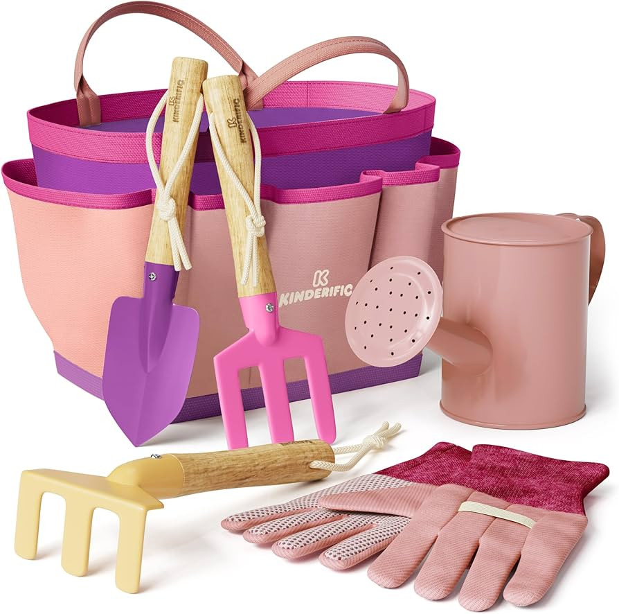 Gardening Set, Tool Kit, for Kids, STEM, Includes Tote Bag, Spade, Watering Can, Rake, Fork, Trow... | Amazon (US)