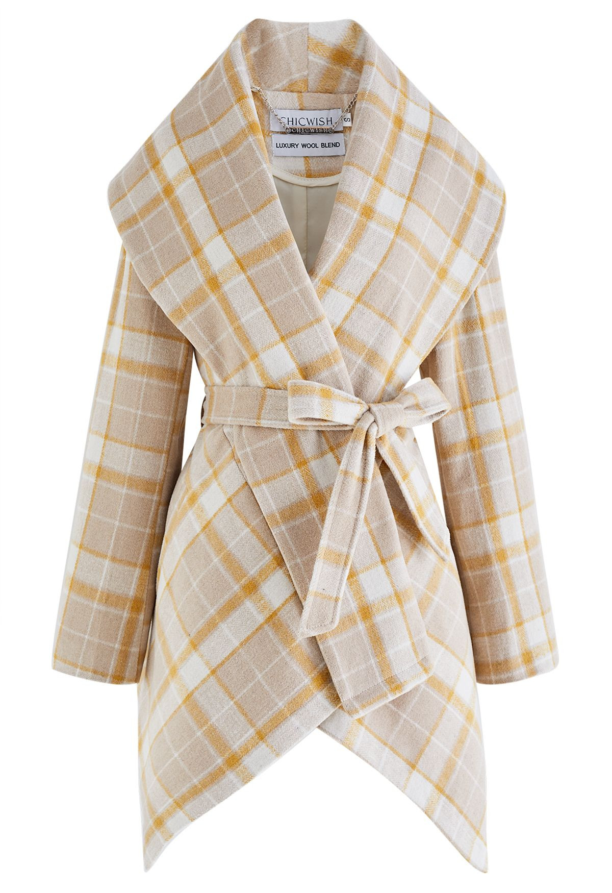 Plaid Pattern Rabato Coat in Camel | Chicwish