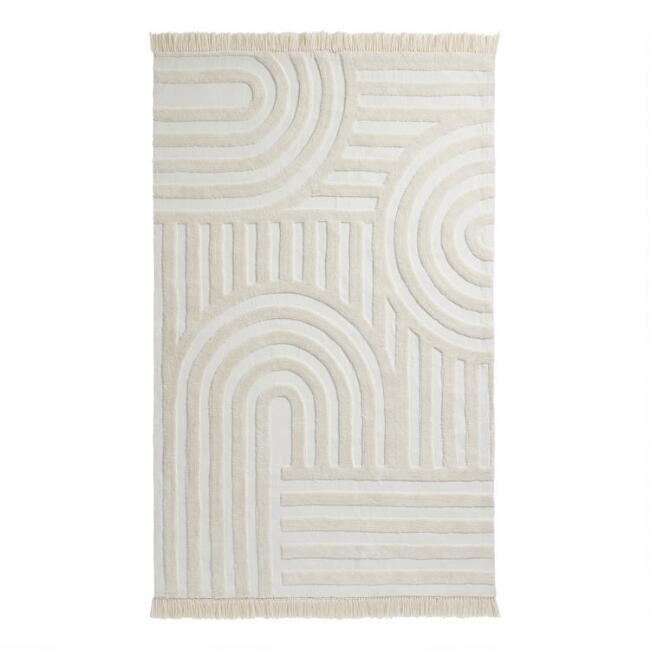 Ivory Geometric Tufted Wool Arch Area Rug | World Market