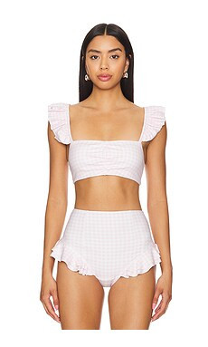 Selkie The Ruffle Bikini Top in Baby Pink Gingham from Revolve.com | Revolve Clothing (Global)
