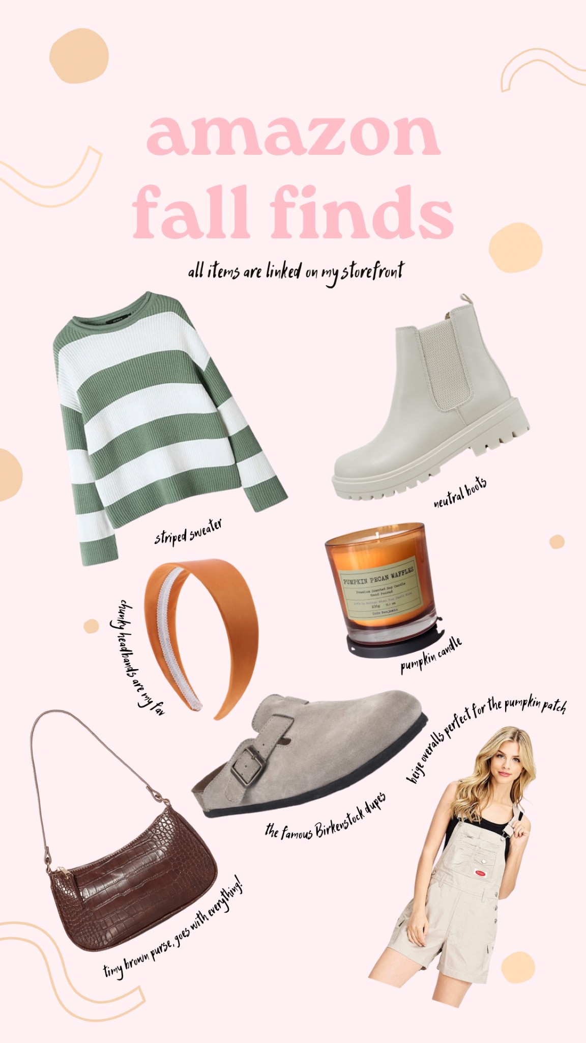amazon finds, fall clothing, oversized sweaters, striped sweater, pumpkin candle, Birkenstocks, Birkenstock dupes, beige ankle boots, overalls, beige overalls, chunky headband, fall outfits

#LTKfit #LTKunder50 #LTKstyletip