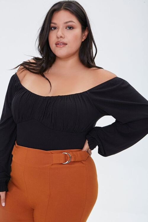 Plus Size Ribbed Trumpet-Sleeve Bodysuit | Forever 21 (US)