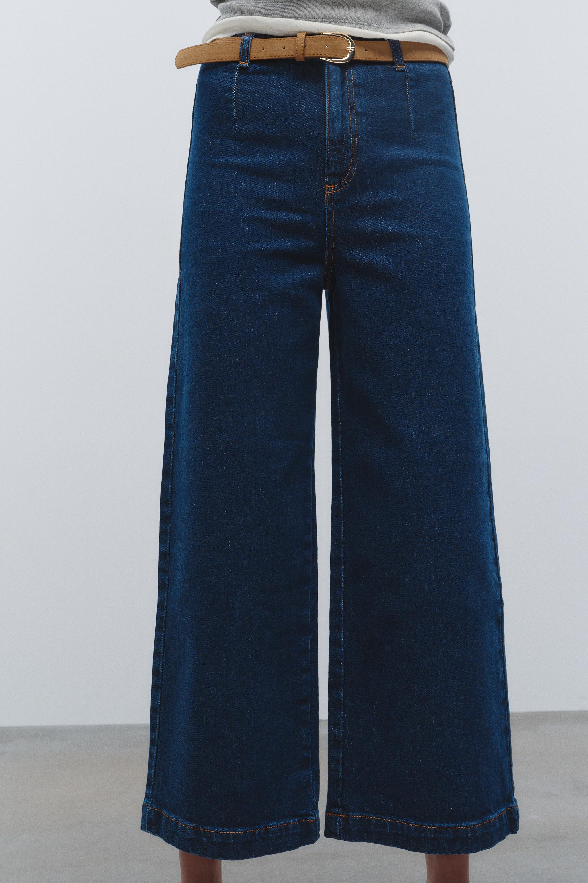 Z1975 WIDE-LEG CROPPED HIGH-WAIST BELTED JEANS | Zara UK