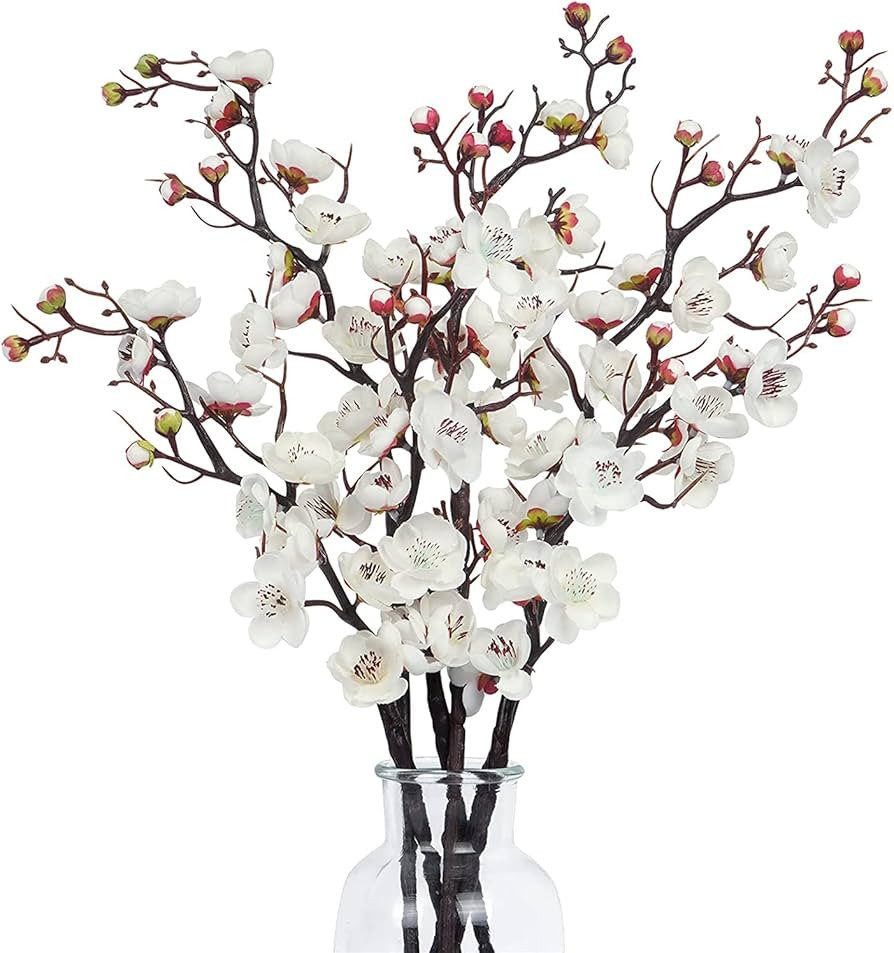 Dolicer 6 Pcs Faux Plum Blossom Artificial Plum Flowers Fake Plum Branches Long Stem Silk Plum Si... | Amazon (US)