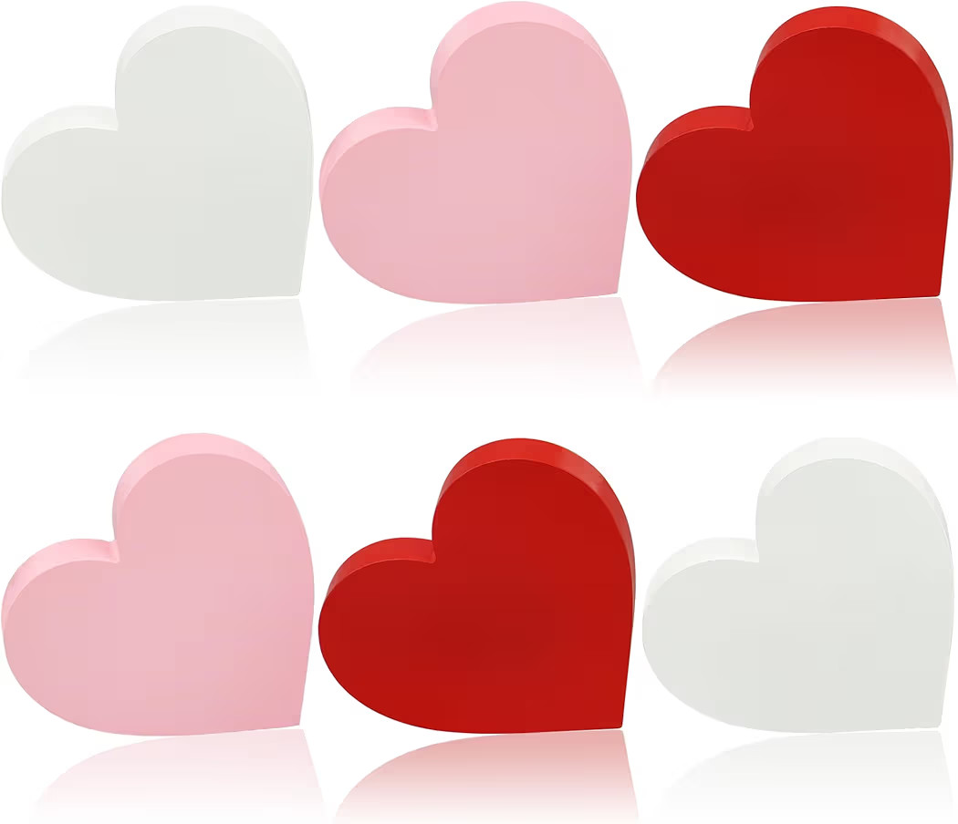 6 Pcs Valentines Day Heart Wood Sign Love Heart Shaped Tabletop Centerpiece Red Pink White Hearts... | Amazon (US)