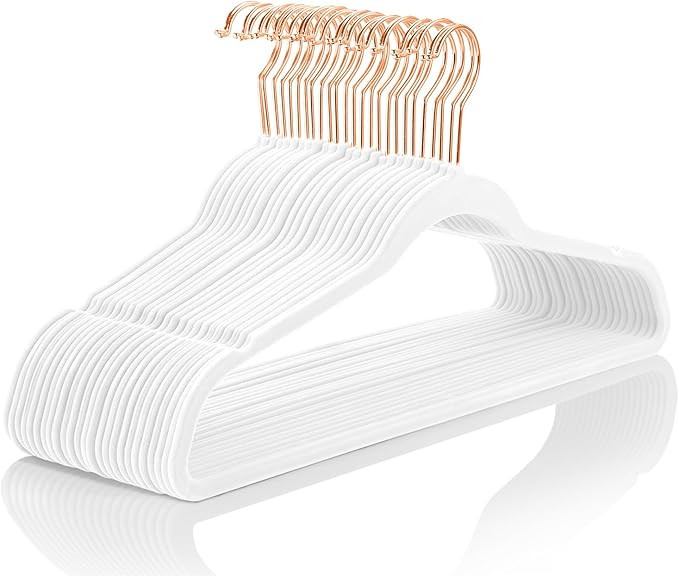 MIZGI Premium Velvet Hangers (30 Pack) Heavy Duty - Non Slip Velvet Suit Hanger White - Copper/Ro... | Amazon (US)