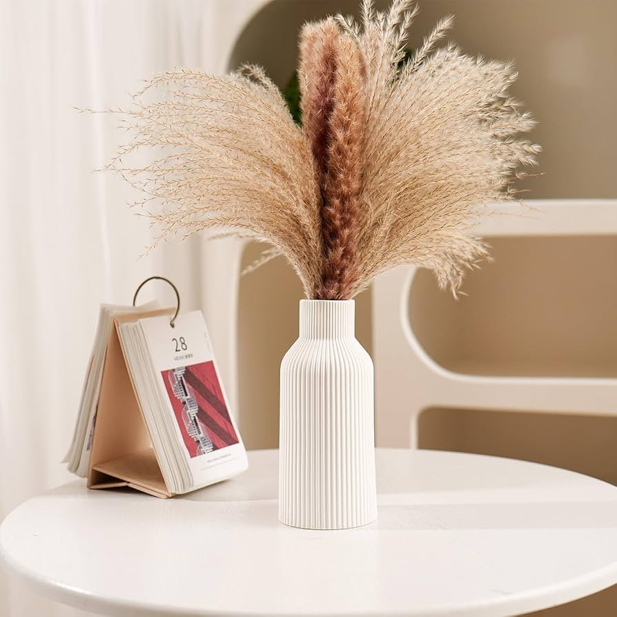 White Ceramic Flower Vase, Pampas Grass Small Vase for Decor, Dining Table, Shelf Decor, Mantel, ... | Amazon (US)