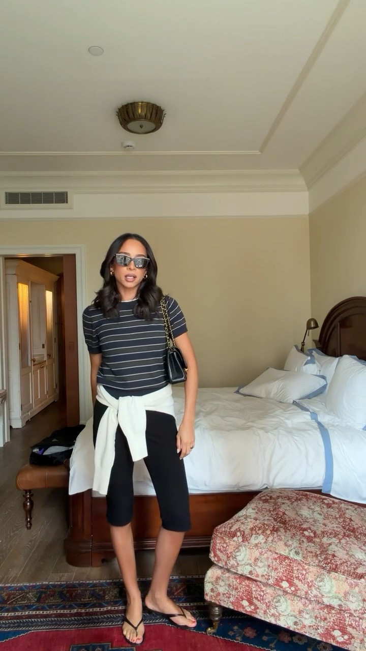 What I wore to the US Open 🎾 Loved this look for a night tennis match so chic and the perfect early fall outfit for NYC! Wearing size S sweater tee, size S cardigan and size 6 black capris
