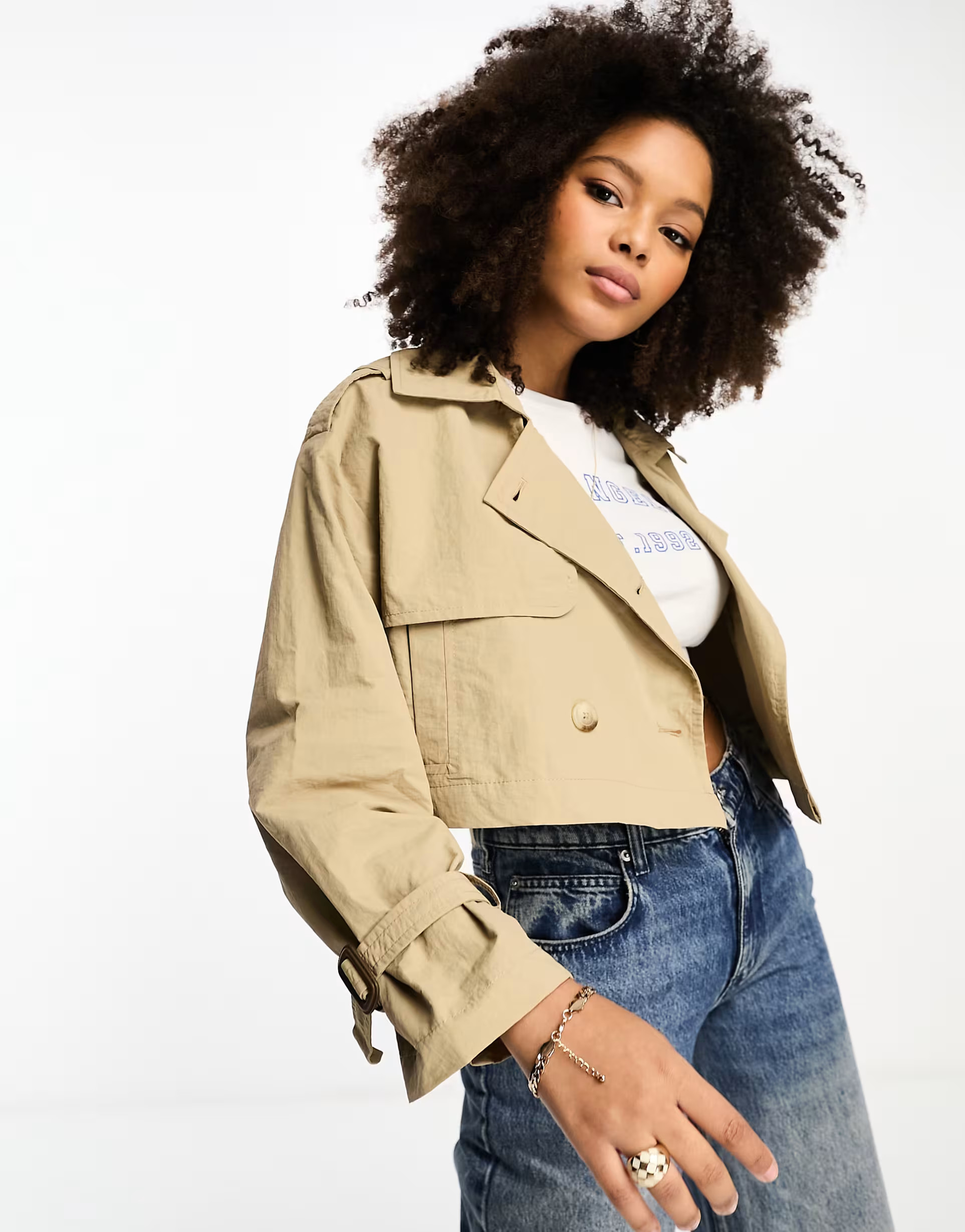 Stradivarius cropped trench coat in camel | ASOS (Global)