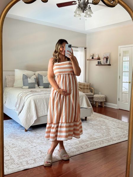 Summer Striped Dress- Bump/Maternity Friendly 🧡 Wearing a medium & currently 27 weeks 

code: MadisonH25

#LTKBump #LTKStyleTip