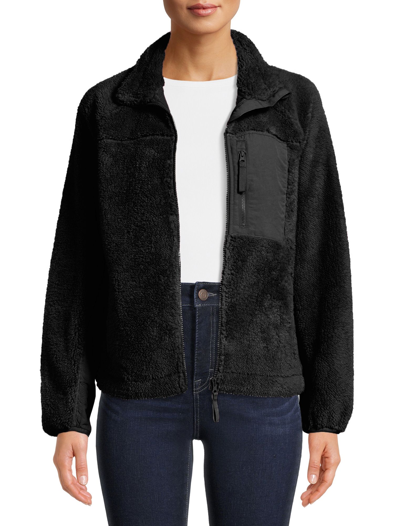 Time and Tru Women's and Plus Full-Zip Faux Sherpa Jacket - Walmart.com | Walmart (US)